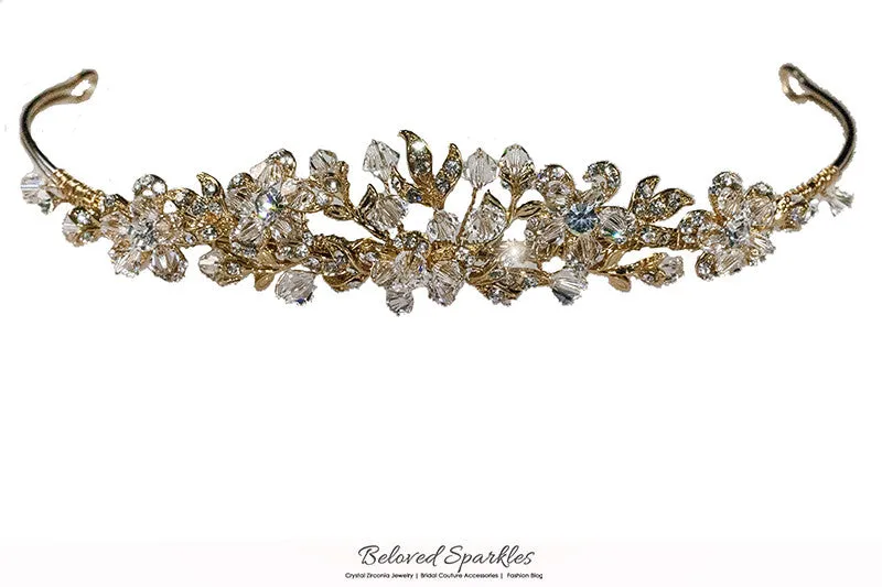 Judith Floral Cluster Gold Tiara | Swarovski Crystal