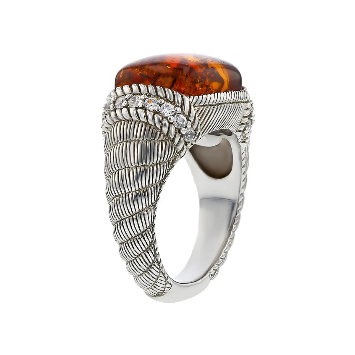 Judith Ripka Silver Amber and Cubic Zirconia Ring