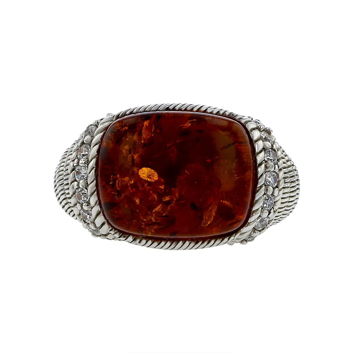 Judith Ripka Silver Amber and Cubic Zirconia Ring