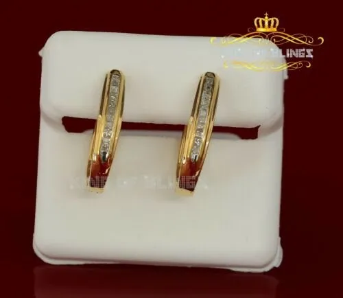 King of Blings-0.33ct Diamond 925 Sterling Silver Yellow Hoop Stud Earrings For Men's / Women's