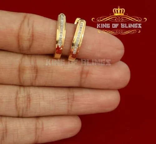 King of Blings-0.33ct Diamond 925 Sterling Silver Yellow Hoop Stud Earrings For Men's / Women's