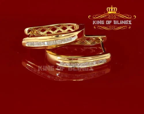 King of Blings-0.33ct Diamond 925 Sterling Silver Yellow Hoop Stud Earrings For Men's / Women's