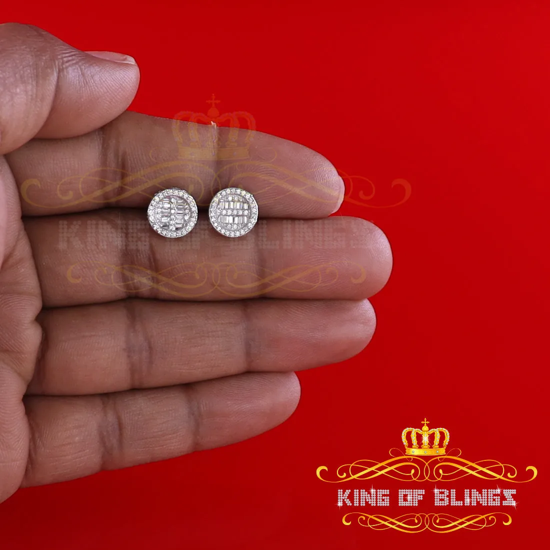 King of Blings- 0.91ct Cubic Zirconia Hip Hop Screw Back White925 Silver Women's & Men's Earring