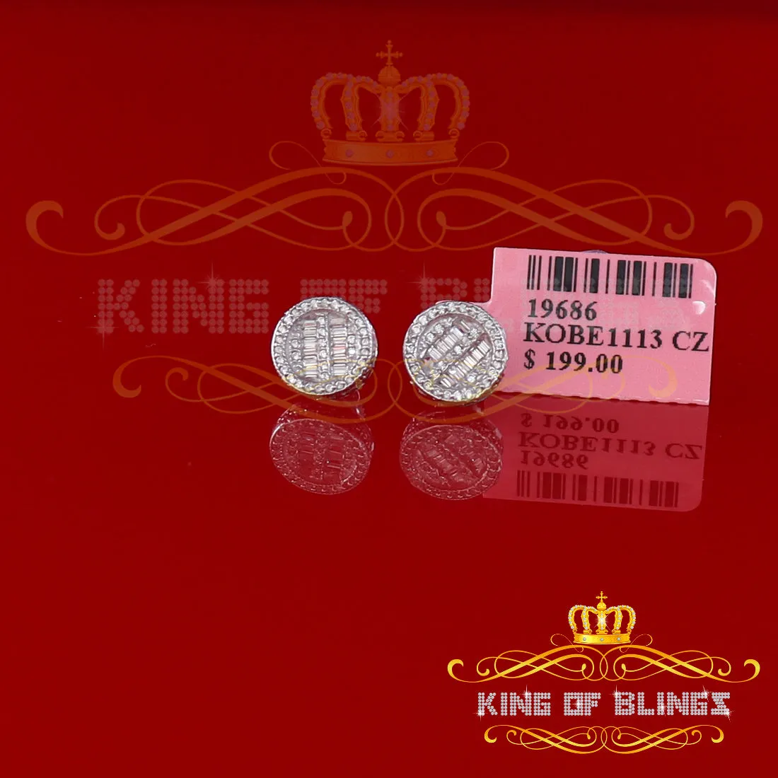 King of Blings- 0.91ct Cubic Zirconia Hip Hop Screw Back White925 Silver Women's & Men's Earring