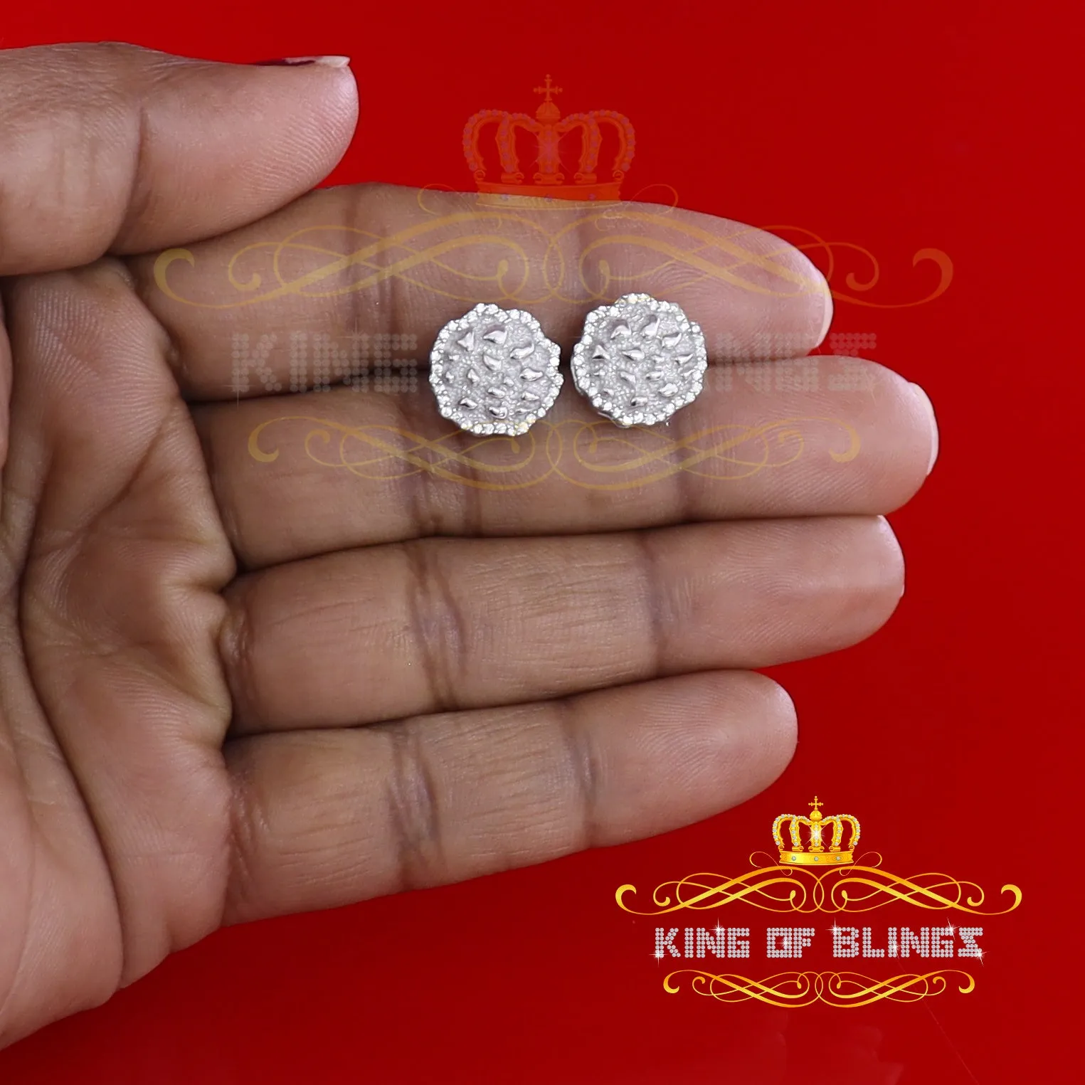 King of Blings- 925 White Silver Nuggtte's 1.38ct Cubic Zirconia Hip Hop Women's Flower Earrings