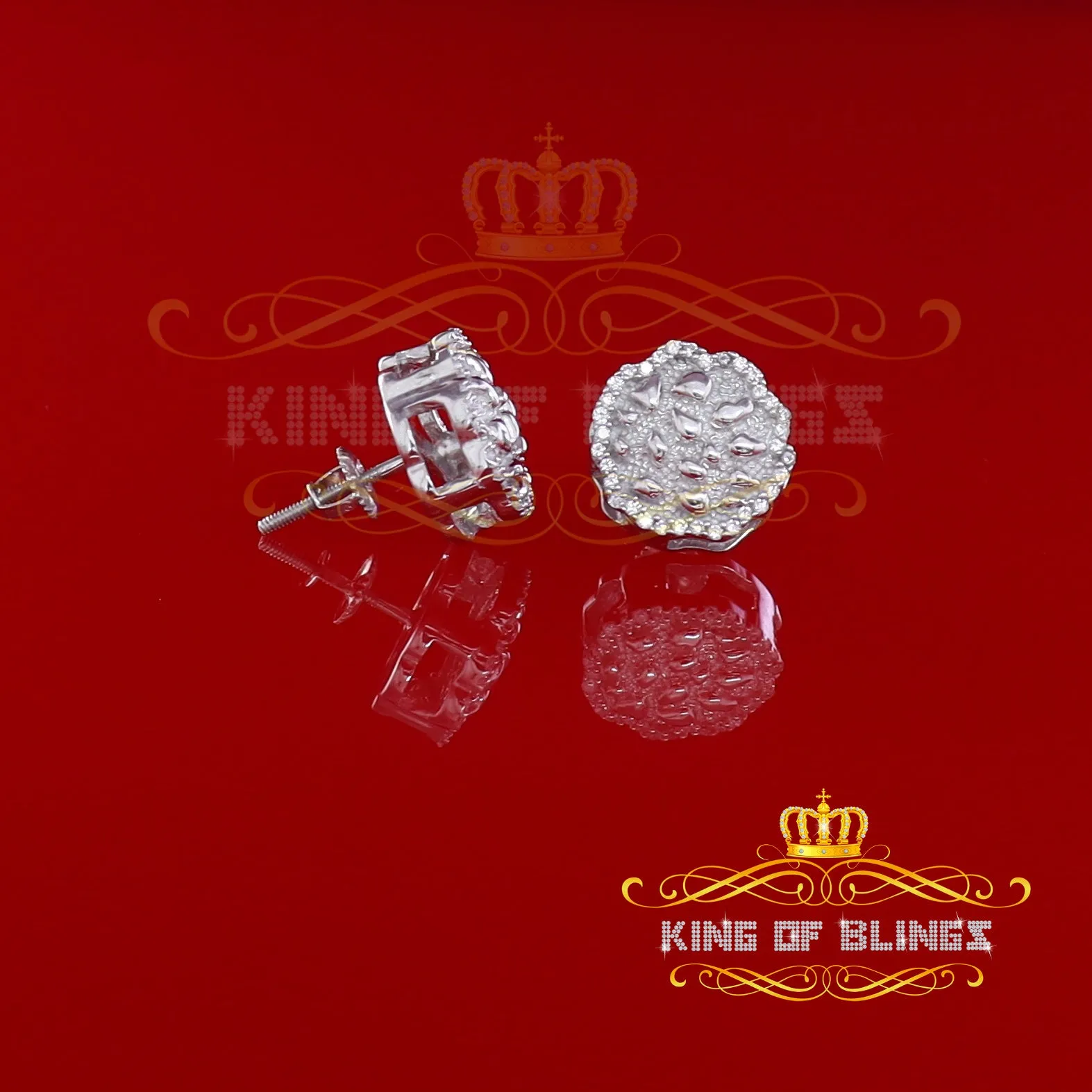 King of Blings- 925 White Silver Nuggtte's 1.38ct Cubic Zirconia Hip Hop Women's Flower Earrings