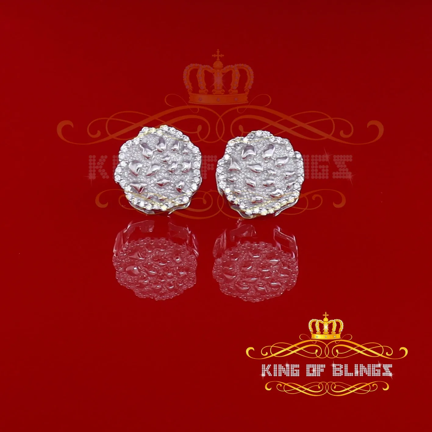 King of Blings- 925 White Silver Nuggtte's 1.38ct Cubic Zirconia Hip Hop Women's Flower Earrings