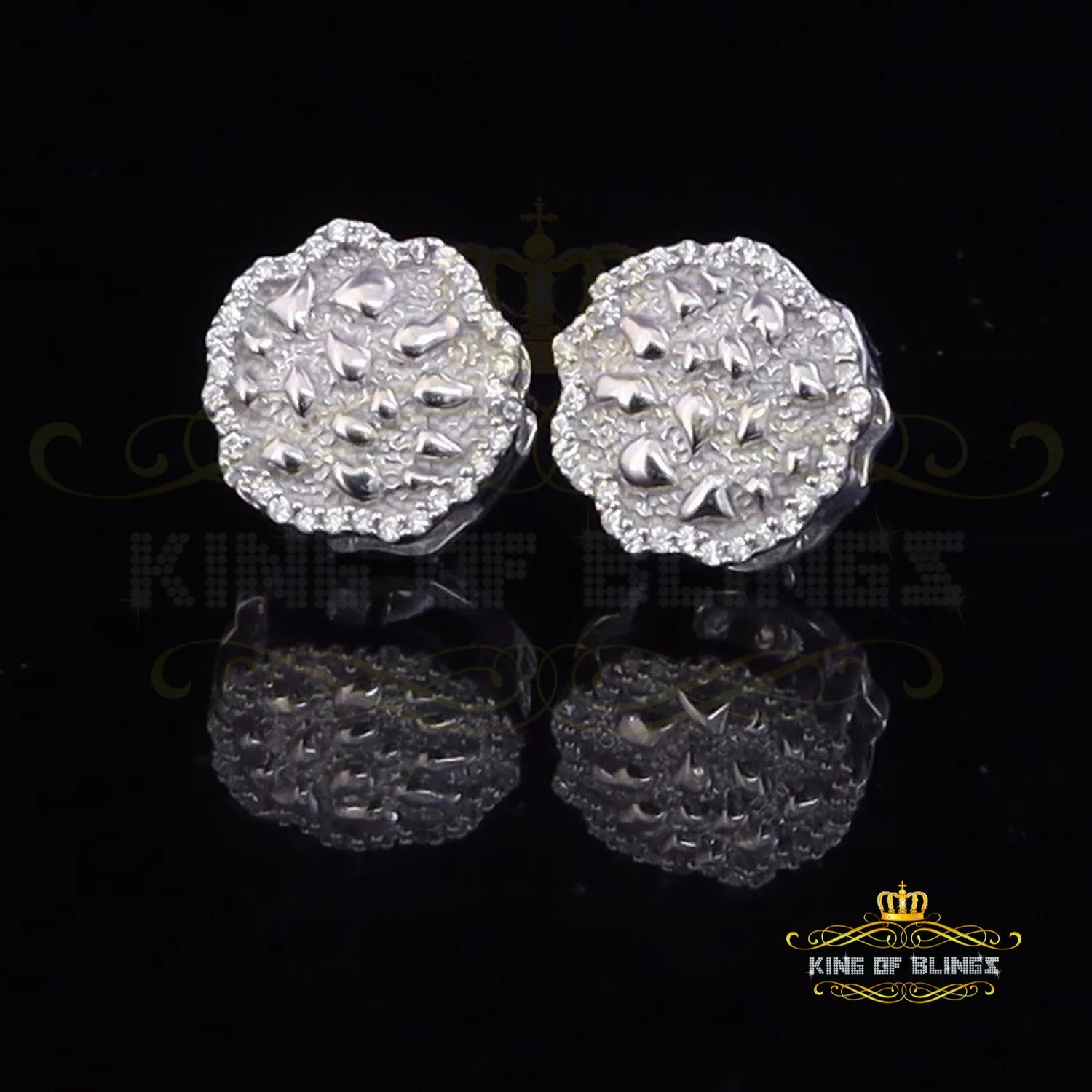 King of Blings- 925 White Silver Nuggtte's 1.38ct Cubic Zirconia Hip Hop Women's Flower Earrings