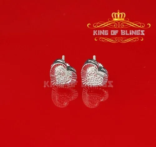 King of Blings- Aretes Para Hombre 925 White Silver 0.24ct Cubic Zirconia Heart Women's Earrings