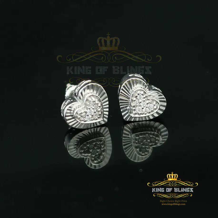 King of Blings- Aretes Para Hombre 925 White Silver 0.24ct Cubic Zirconia Heart Women's Earrings