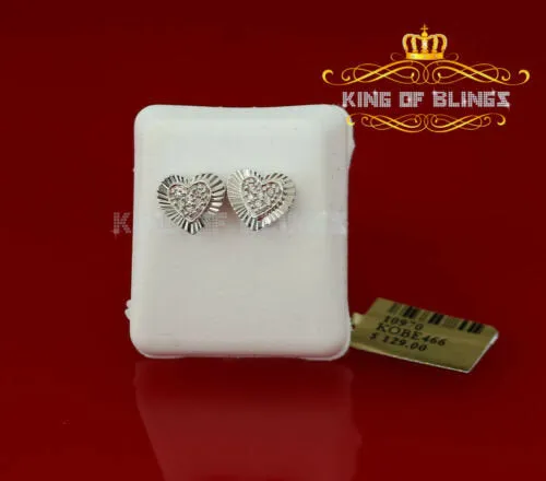 King of Blings- Aretes Para Hombre 925 White Silver 0.24ct Cubic Zirconia Heart Women's Earrings