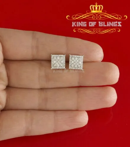 King of Blings- Aretes Para Hombre 925 White Silver 0.96ct Cubic Zirconia Square Women Earring