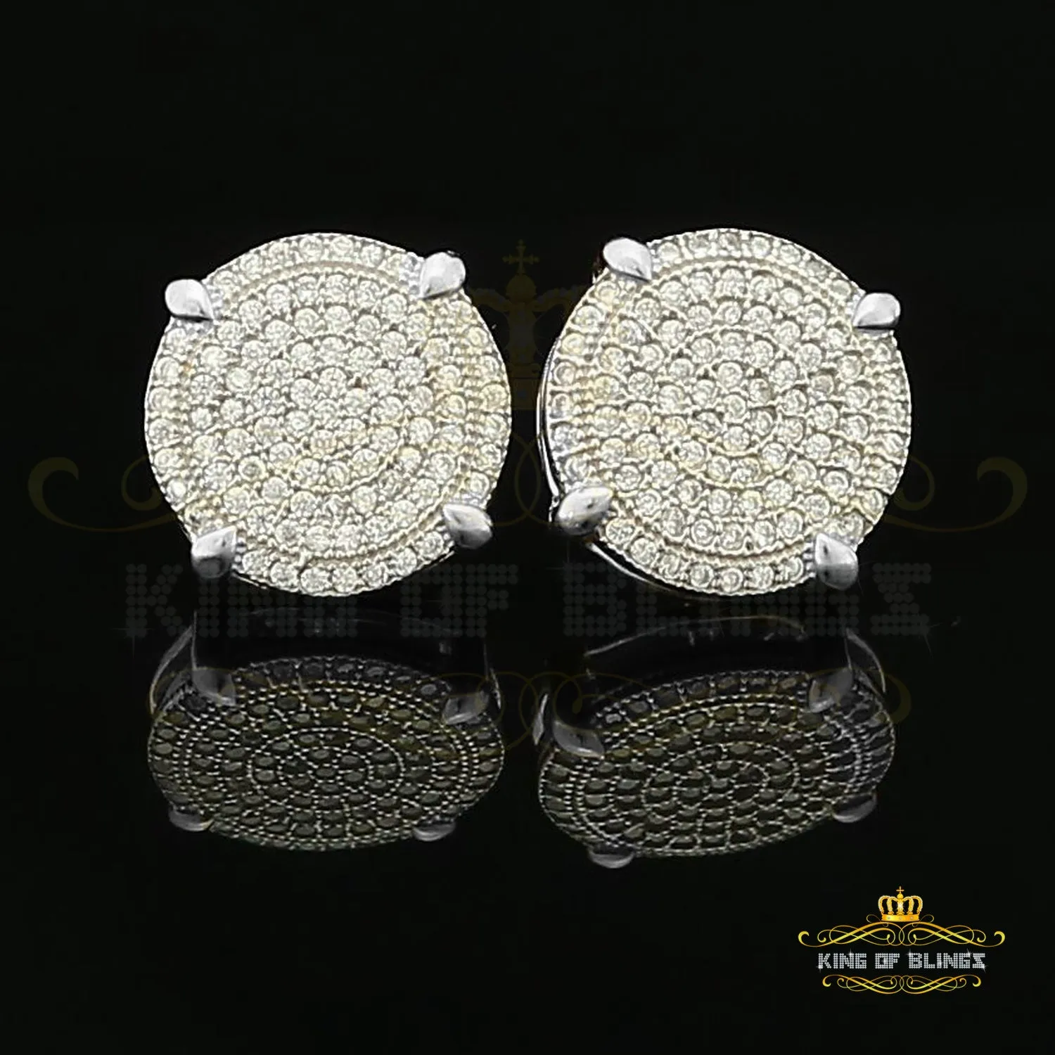 King of Blings- Aretes Para Hombre 925 White Silver1.18ct Cubic Zirconia Round Women's Earrings