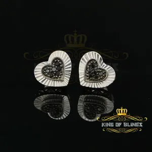 King of Blings- Aretes Para Hombre Heart 925 White Silver 0.12ct Black Diamond Ladies Earrings