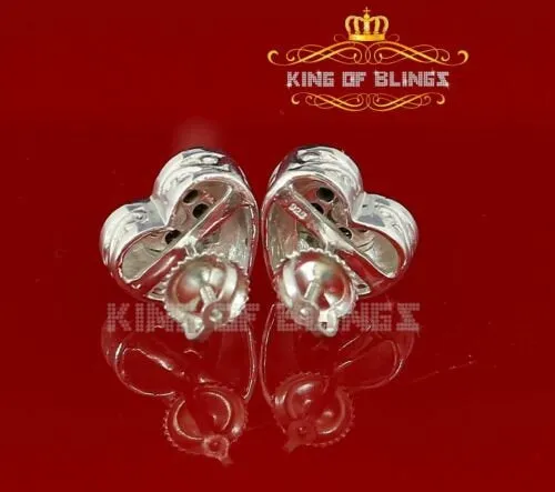 King of Blings- Aretes Para Hombre Heart 925 White Silver 0.12ct Black Diamond Ladies Earrings