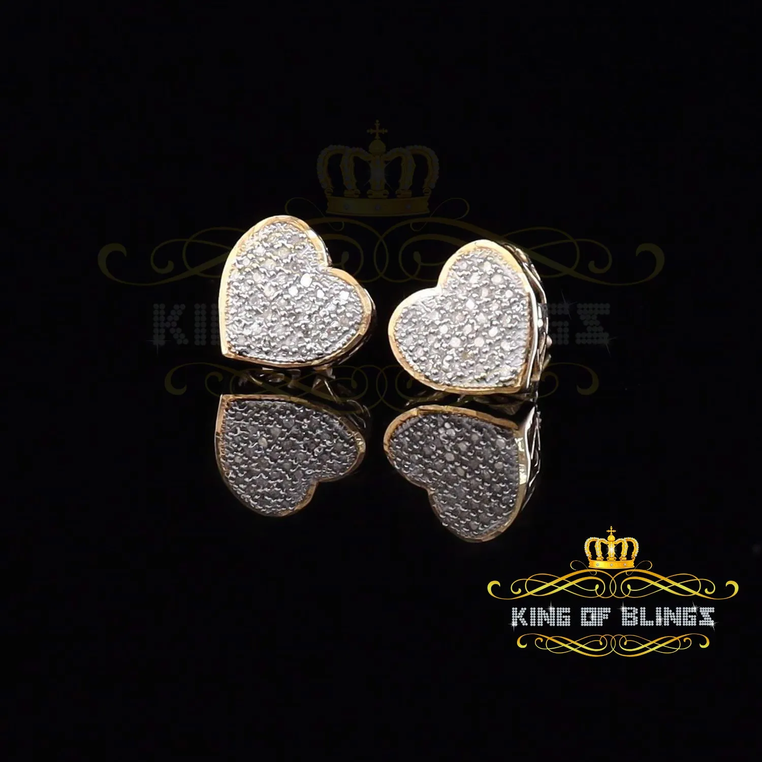 King of Blings-Aretes Para Hombre Heart 925 Yellow Silver 0.15ct Diamond Women's /Men's Earring