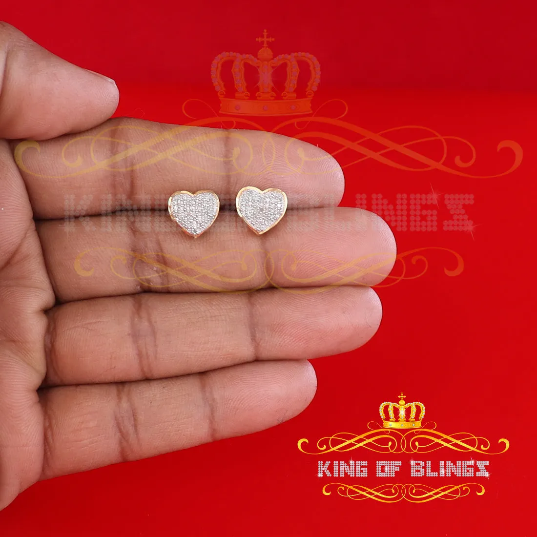 King of Blings-Aretes Para Hombre Heart 925 Yellow Silver 0.15ct Diamond Women's /Men's Earring