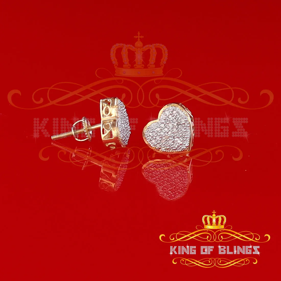 King of Blings-Aretes Para Hombre Heart 925 Yellow Silver 0.15ct Diamond Women's /Men's Earring