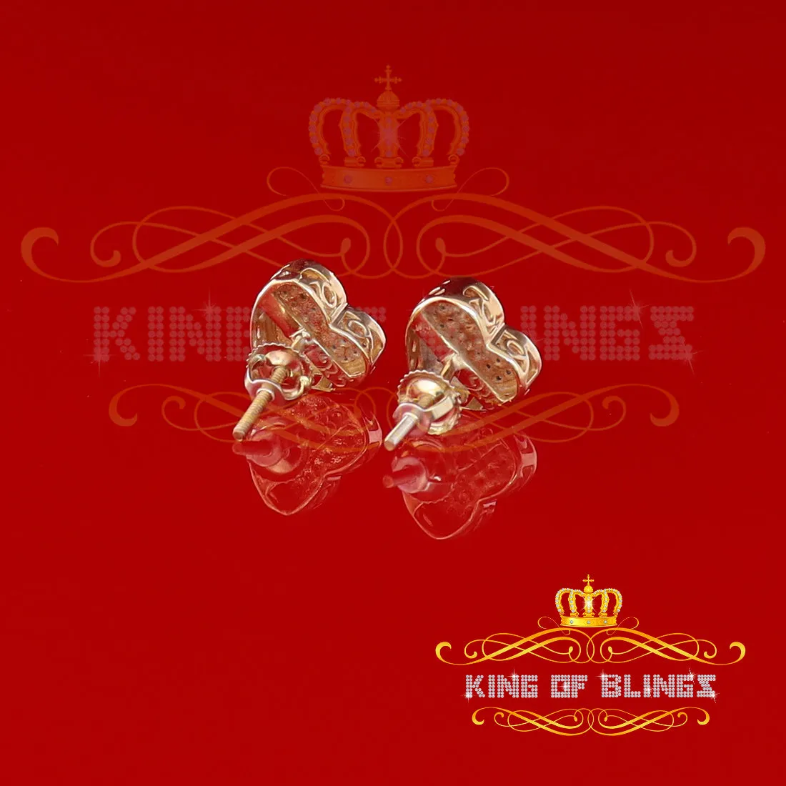 King of Blings-Aretes Para Hombre Heart 925 Yellow Silver 0.15ct Diamond Women's /Men's Earring