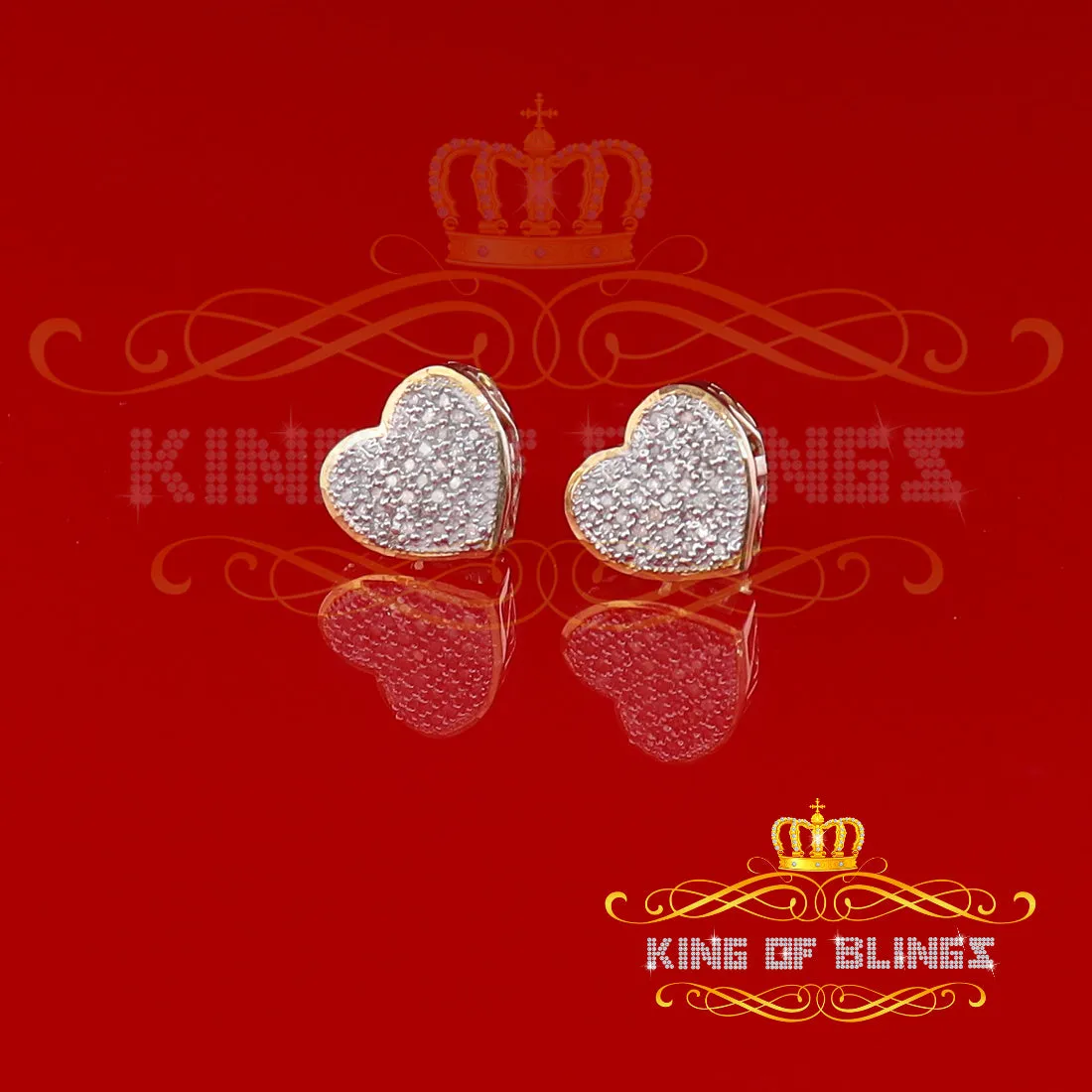 King of Blings-Aretes Para Hombre Heart 925 Yellow Silver 0.15ct Diamond Women's /Men's Earring