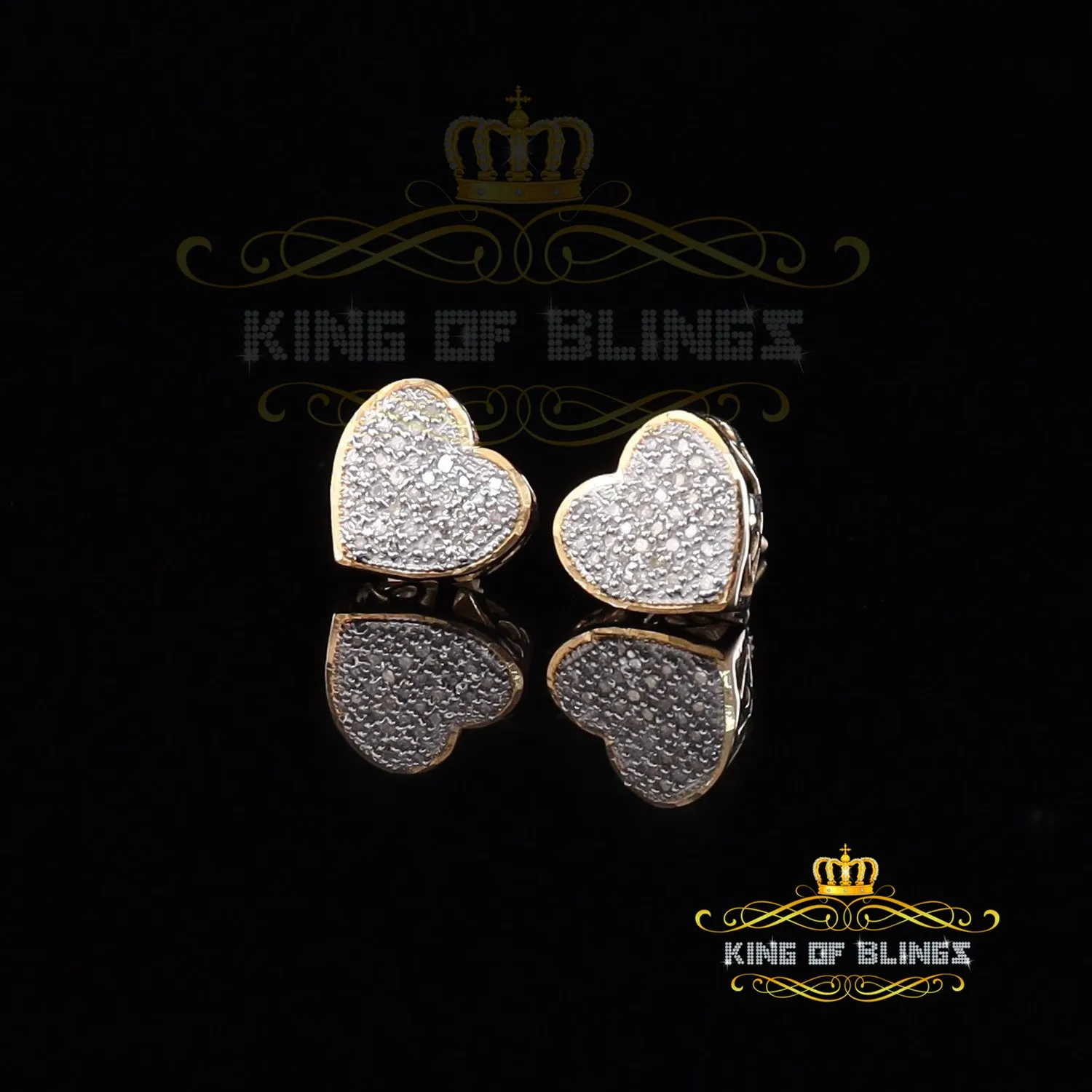 King of Blings-Aretes Para Hombre Heart 925 Yellow Silver 0.15ct Diamond Women's /Men's Earring