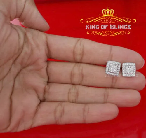 King of Blings- Hip Hop 925 White Silver 1.04ct Cubic Zirconia Women's & Men's Square Earrings