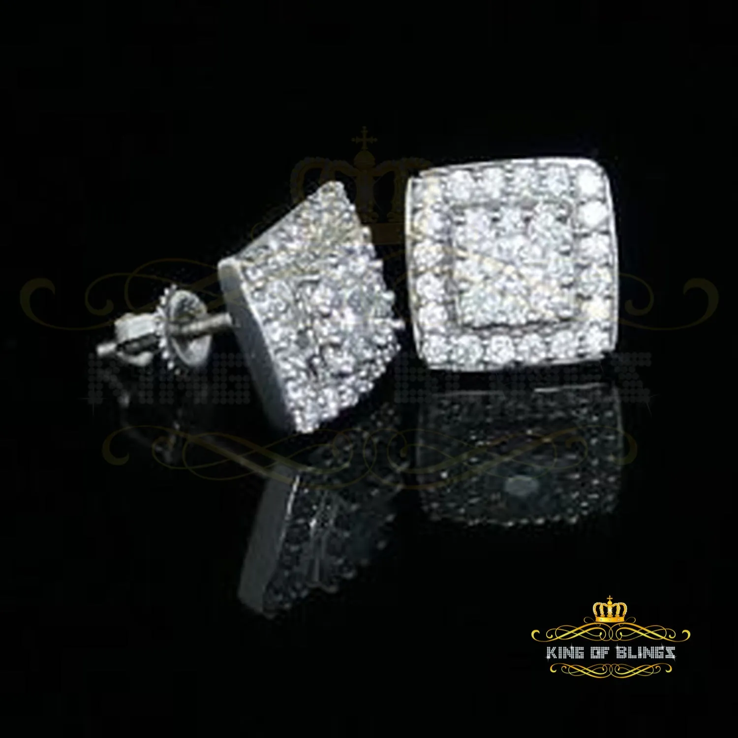 King of Blings- Hip Hop 925 White Silver 1.04ct Cubic Zirconia Women's & Men's Square Earrings