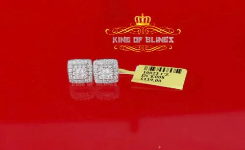 King of Blings- Hip Hop 925 White Silver 1.04ct Cubic Zirconia Women's & Men's Square Earrings