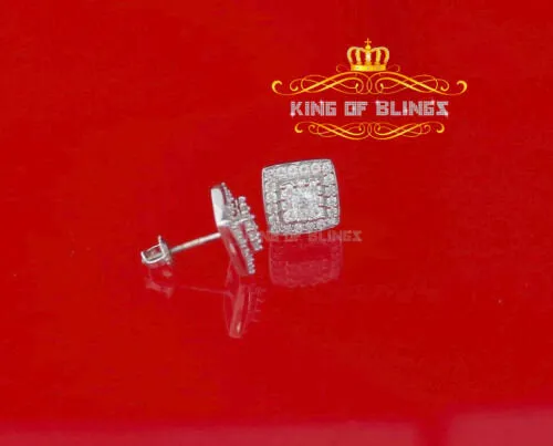 King of Blings- Hip Hop 925 White Silver 1.04ct Cubic Zirconia Women's & Men's Square Earrings