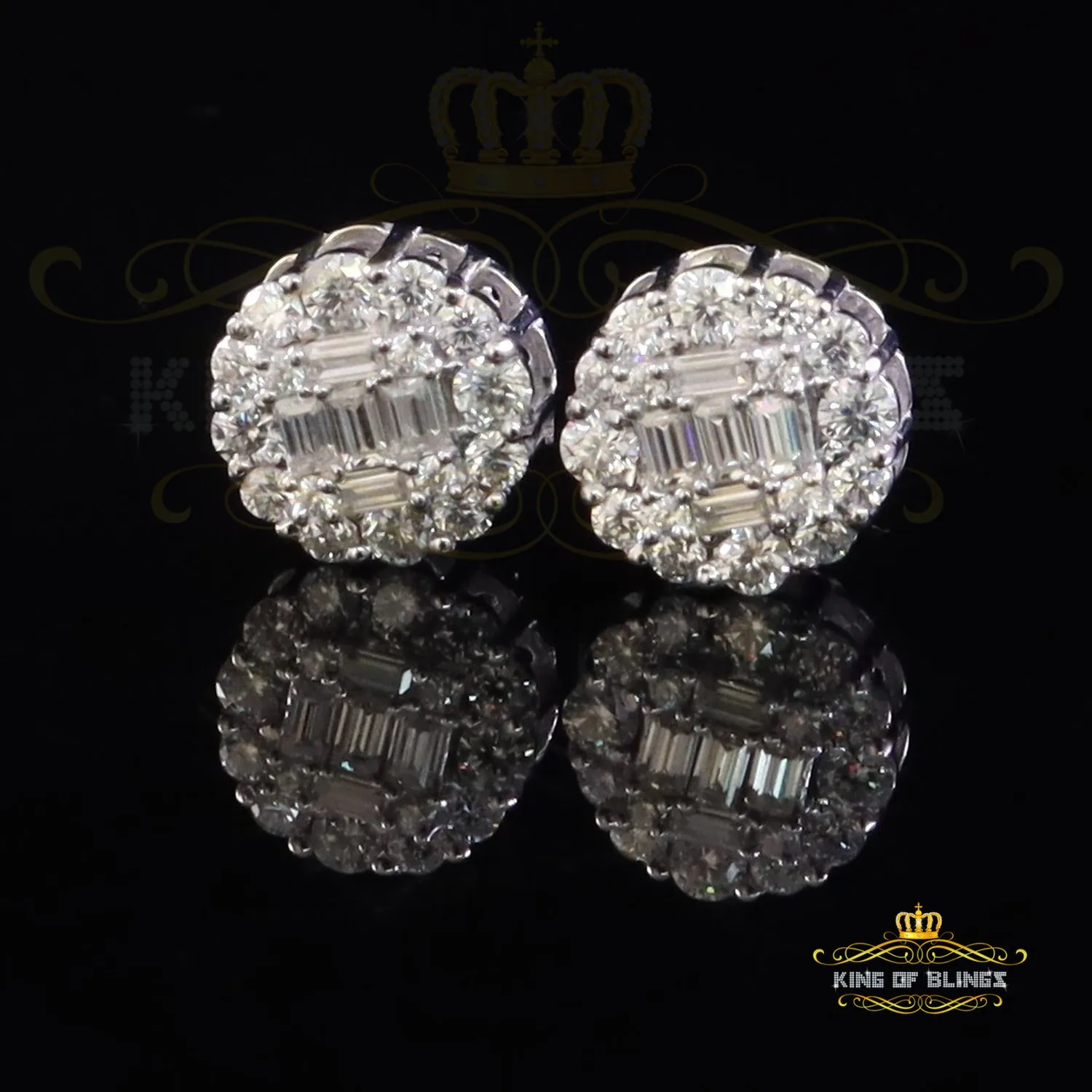 King of Bling's Men's/Womens 925 Silver White 1.50ct VVS 'D' Moissanite Round Stud Earrings