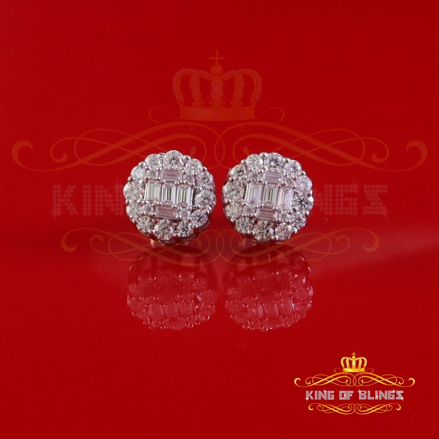 King of Bling's Men's/Womens 925 Silver White 1.50ct VVS 'D' Moissanite Round Stud Earrings