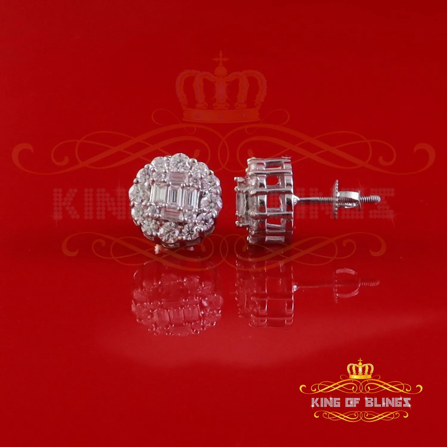 King of Bling's Men's/Womens 925 Silver White 1.50ct VVS 'D' Moissanite Round Stud Earrings