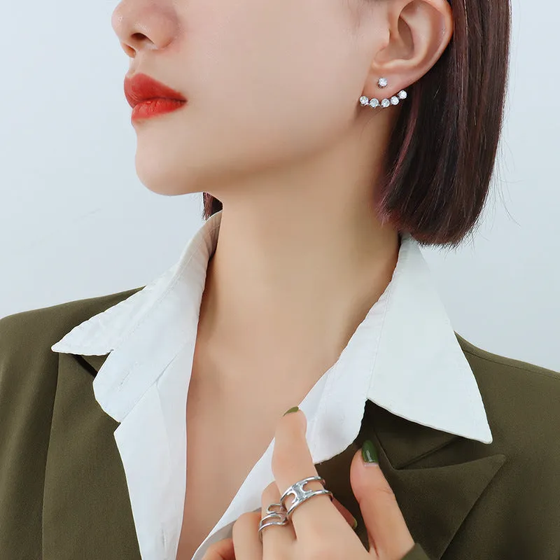 Korean Style Adjustable Three-Hole Zircon Earrings with 18k Gold Plating