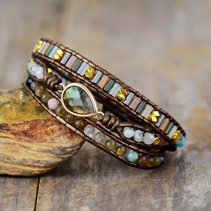 Labradorite & Rhinestone Wrap Bracelet