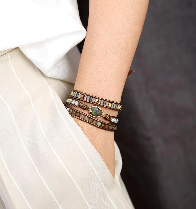 Labradorite & Rhinestone Wrap Bracelet