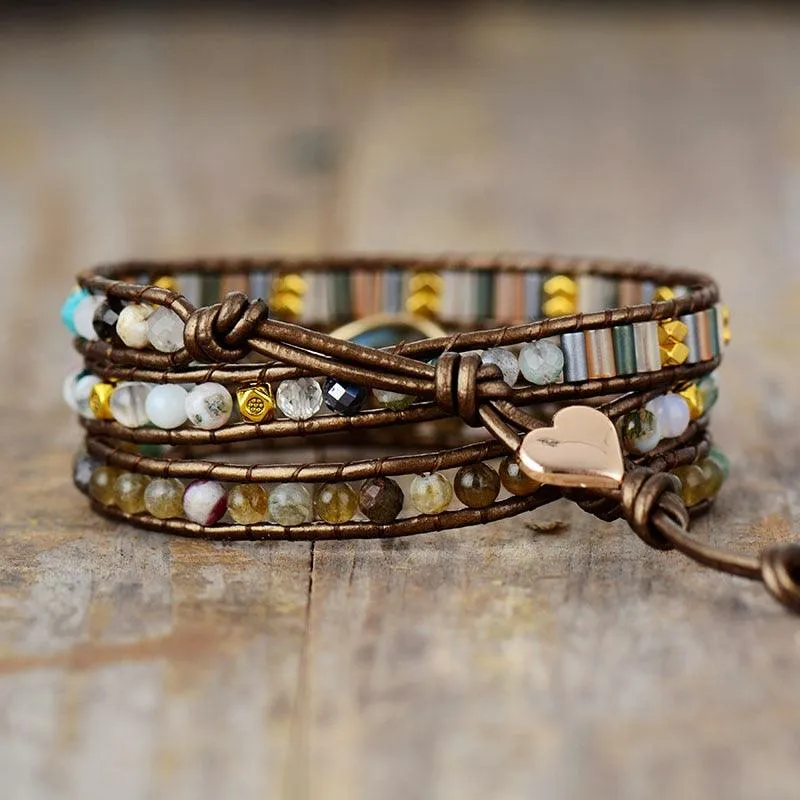 Labradorite & Rhinestone Wrap Bracelet