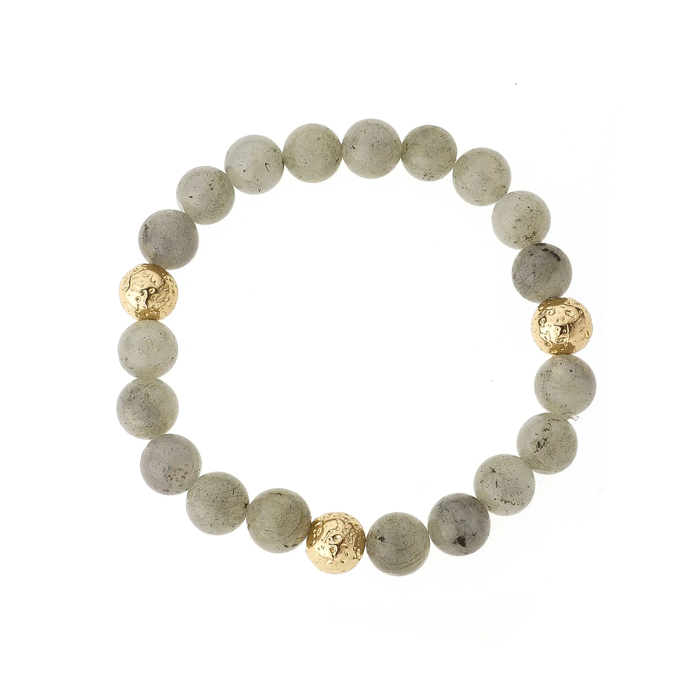 Labradorite & Triple Gold Bead Elastic Bracelet