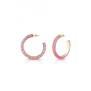 Ladies Gold Plated Pink Tone Crystals Hoop Earrings UBE01498YGPK