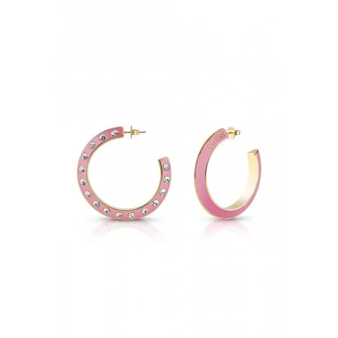 Ladies Gold Plated Pink Tone Crystals Hoop Earrings UBE01498YGPK