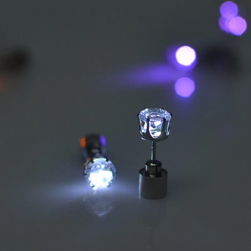 Light Up LED earrings Studs Flashing Blinking Stainless Steel Earrings Studs Dance Party Accessories unisex for Men Women 1 Pair