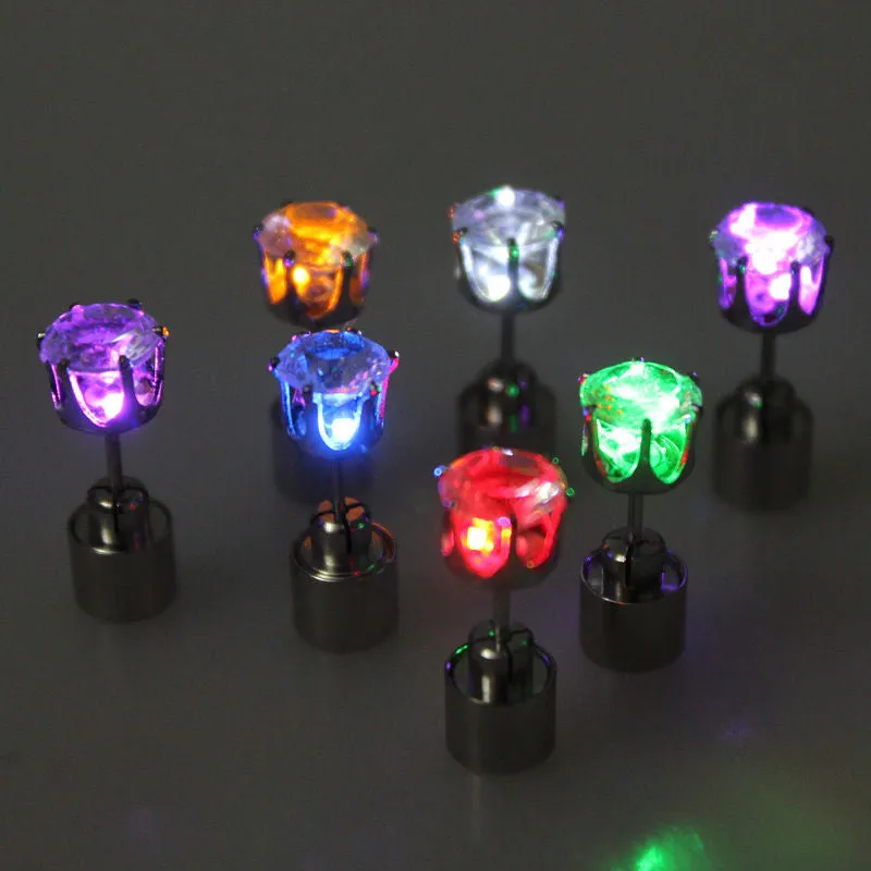 Light Up LED earrings Studs Flashing Blinking Stainless Steel Earrings Studs Dance Party Accessories unisex for Men Women 1 Pair