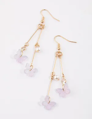 Lilac Double Stack Butterfly Drop Earrings