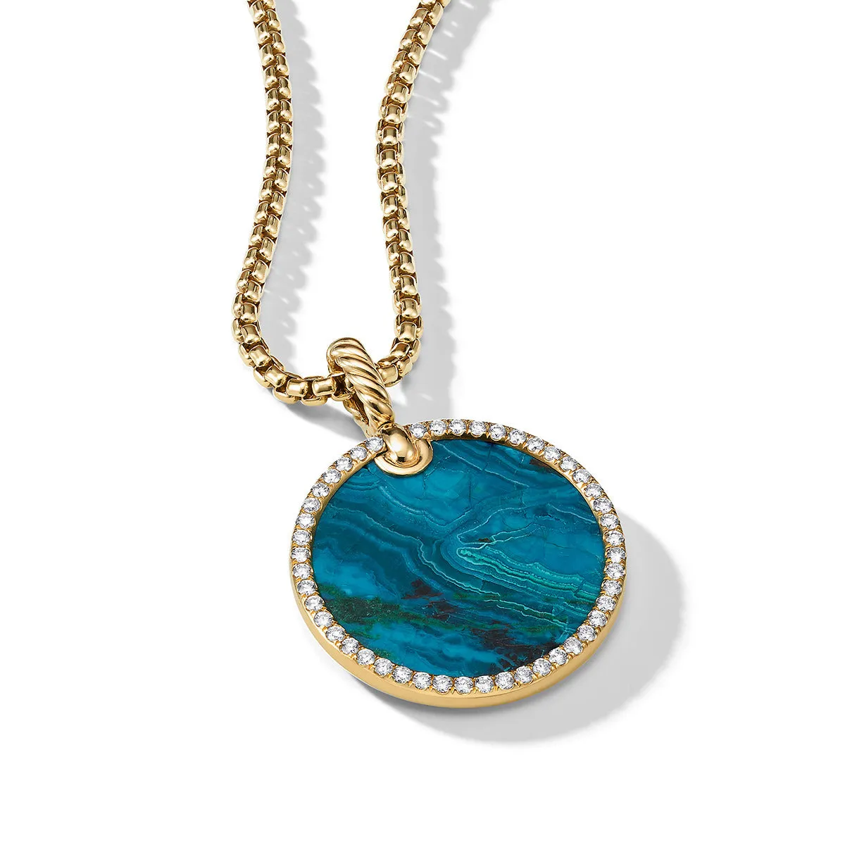 Limited DY Elements Disc Pendant in 18K Yellow Gold with Chrysocolla and Pave Diamonds