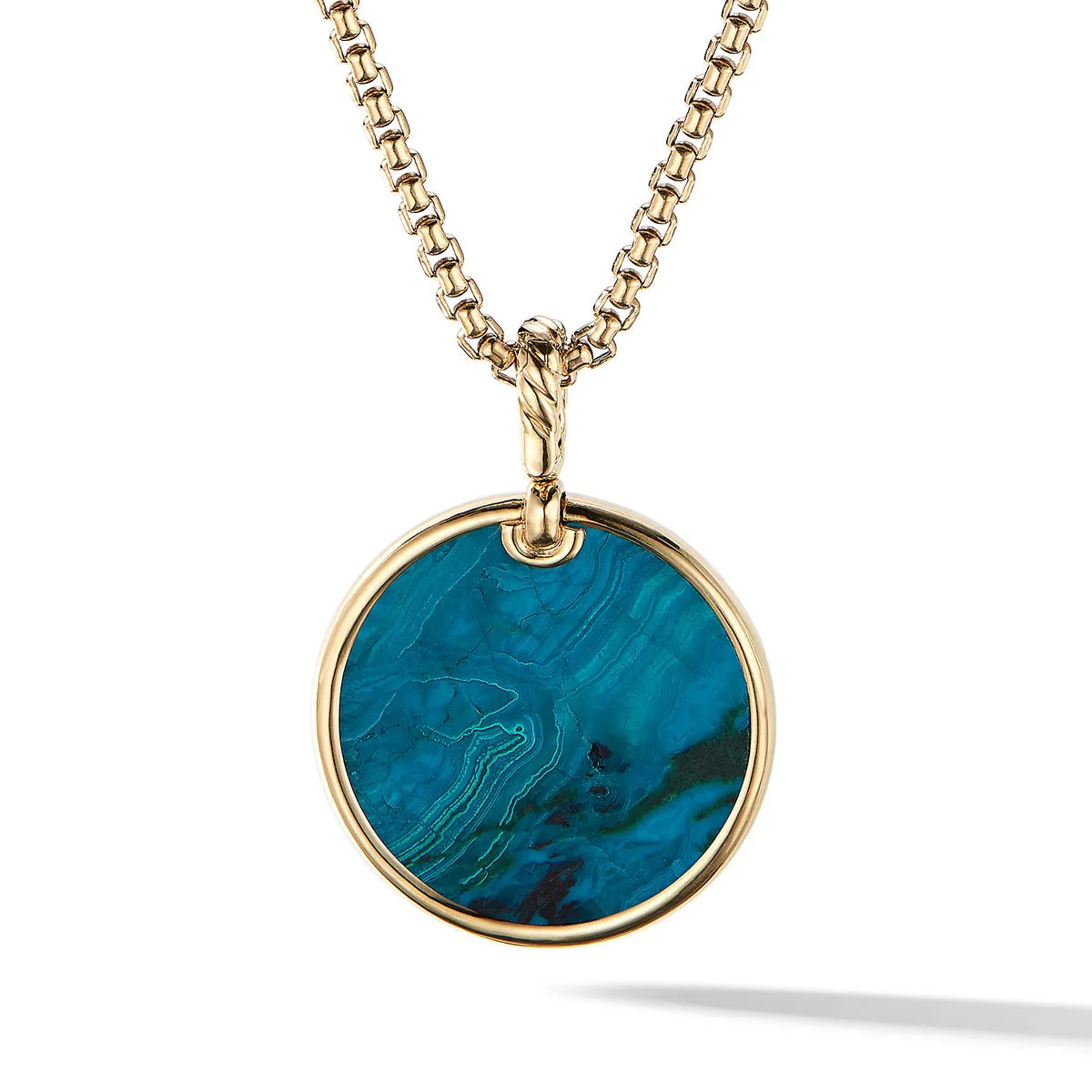 Limited DY Elements Disc Pendant in 18K Yellow Gold with Chrysocolla and Pave Diamonds