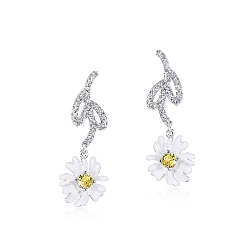 Little Daisy Pendant Zircon Sterling Silver Drop Earrings