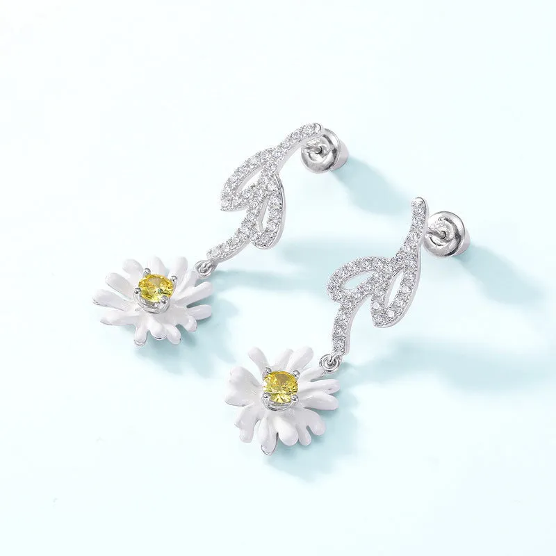 Little Daisy Pendant Zircon Sterling Silver Drop Earrings