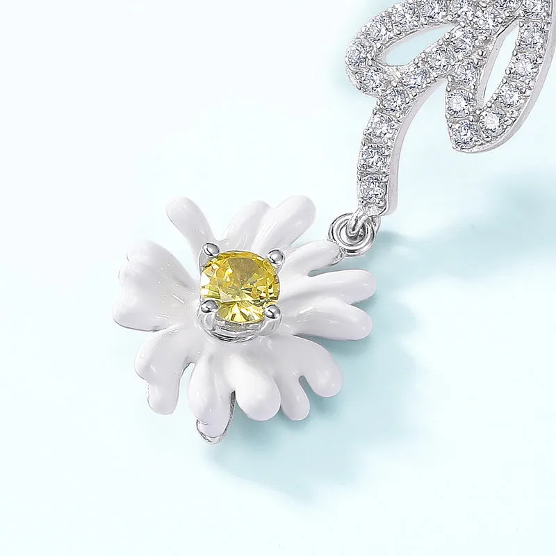 Little Daisy Pendant Zircon Sterling Silver Drop Earrings