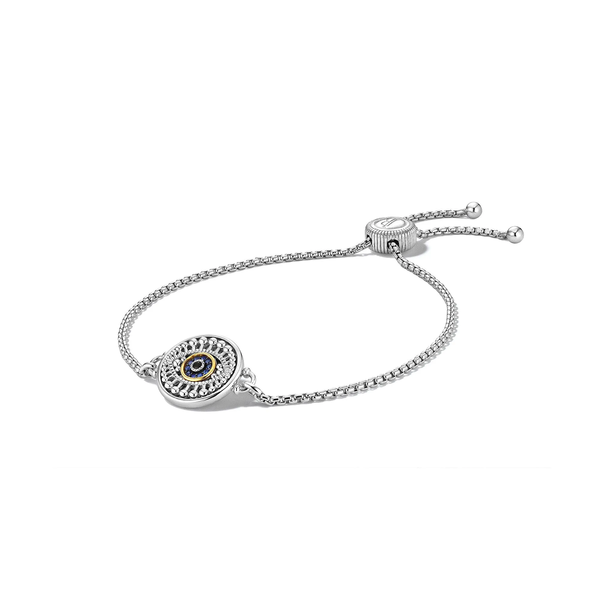 Little Luxuries Evil Eye Friendship Bracelet with Black Sapphire, Blue Sapphire, Diamonds and 18K Gold