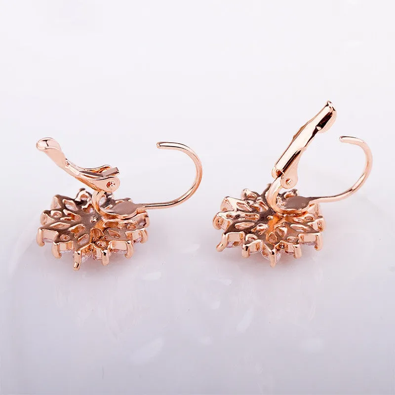 Luxury Champagne Gold Flower Stud Earrings with Zircon Stone Women Birthday Gift