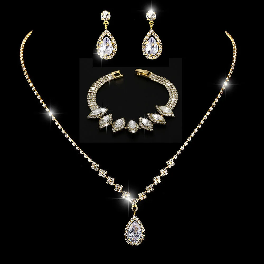 MAC181 Brilliant Full Diamond Zircon Drop Necklace And Earrings